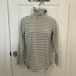 Grey and Black Stripe, Stretch Cotton Turtle Neck, Sz M